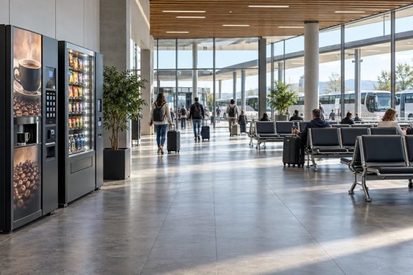 Otobüs terminalinde kahve ve atıştırmalık otomatları