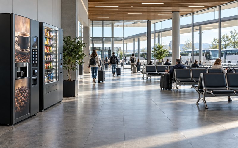 Otobüs terminalinde kahve ve atıştırmalık otomatları